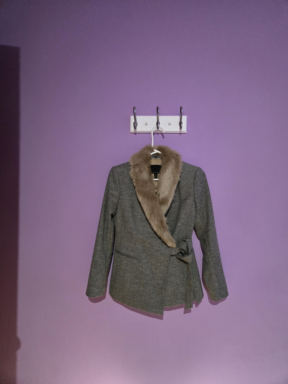 Banana Republic Gray Wrap Blazer with Faux Fur Collar